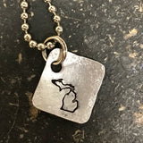 Tiny Hand Cut Metal Stamped Michigan Pendant Charm