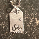 Tiny Hand Cut Metal Stamped Bicycle in the Sunshine Pendant Charm