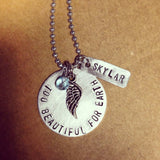Metal Stamped Handmade TOO BEAUTIFUL FOR EARTH Baby Memorial Necklace
