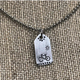 Tiny Hand Cut Metal Stamped Bicycle in the Sunshine Pendant Charm