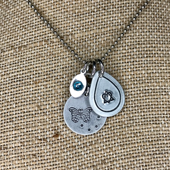 Butterfly + Adoption Necklace with Birthstone Tag