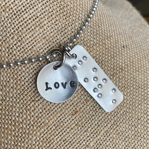 Braille & Print Love Charm Set - Hand Cut Metal Stamped Tags