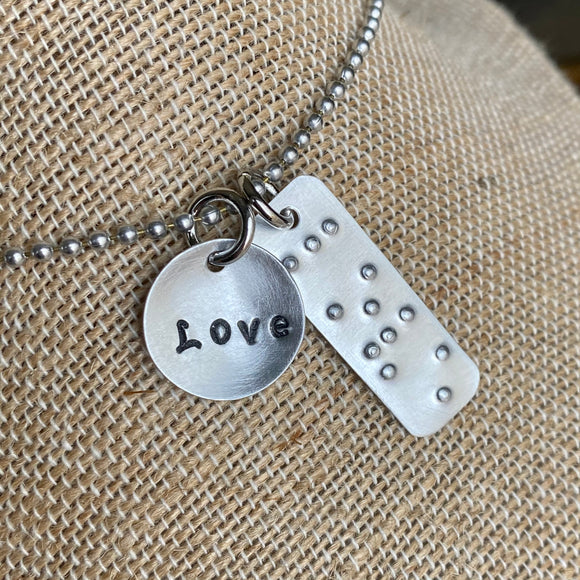 Braille & Print Love Charm Set - Hand Cut Metal Stamped Tags