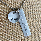 Braille & Print Mom Charm Set - Hand Cut Metal Stamped Tags