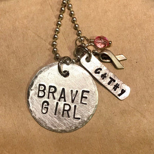 Brave Girl Breast Cancer Awareness Metal Stamped Custom Made Necklace