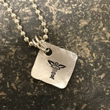 Tiny Hand Cut Metal Stamped Medical Alert Pendant Charm with Medical Alert #