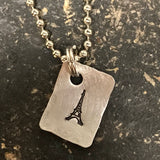 Tiny Hand Cut Metal Stamped Paris Eiffel Tower Pendant Charm