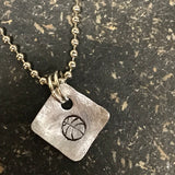 Tiny Hand Cut Metal Stamped Basketball Pendant Charm