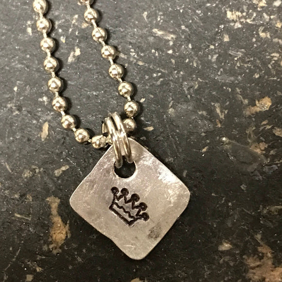 Tiny Hand Cut Metal Stamped Crown Pendant Charm