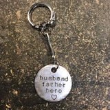 Metal Stamped Husband Father Hero Keychain