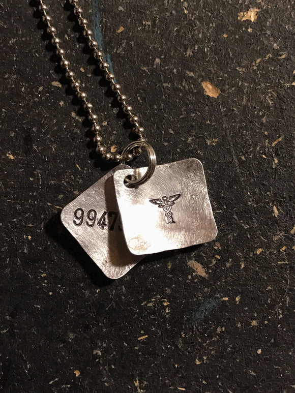 Tiny Hand Cut Metal Stamped Medical Alert Pendant Charm with Medical Alert #
