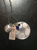 Custom Hand Cut Metal Stamped Soccer MOM Necklace