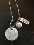 Custom Hand Cut Metal Stamped Baseball Softball MOM Necklace