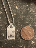 Tiny Hand Cut Metal Stamped Bicycle in the Sunshine Pendant Charm