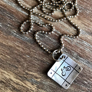 Hand Cut Metal Stamped Framed Bike Bicycle Pendant Charm