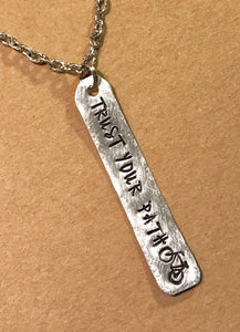 Trust Your Path Hand Cut Metal Stamped Bicycle Tag Pendant Charm