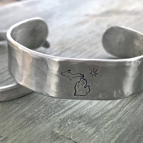 Aluminum Metal Stamped Michigan Sun Bracelet Cuff