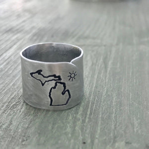 Aluminum Metal Stamped Michigan Sun Ring