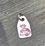 Hand Cut Metal Stamped Camping Queen Tag Pendant Charm