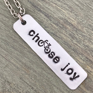 Choose Joy Hand Cut Metal Stamped Bicycle Tag Pendant Charm