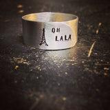 Hand Cut Metal Stamped "Oh La La" Eiffel Tower Ring