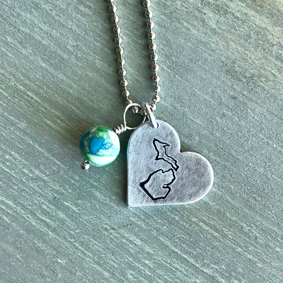Michigan in My Heart Metal Stamped Michigan Pendant with Bead Charm