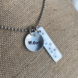 Braille & Print Mom Charm Set - Hand Cut Metal Stamped Tags