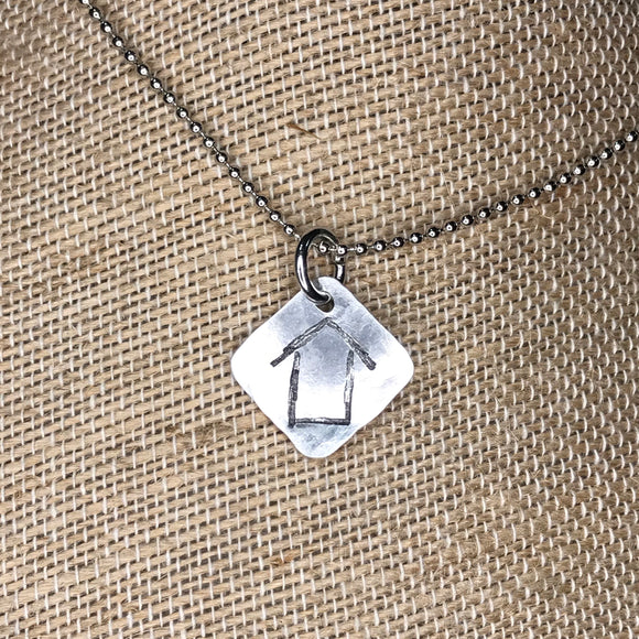 Metal Stamped Simple Barn Pendant Necklace