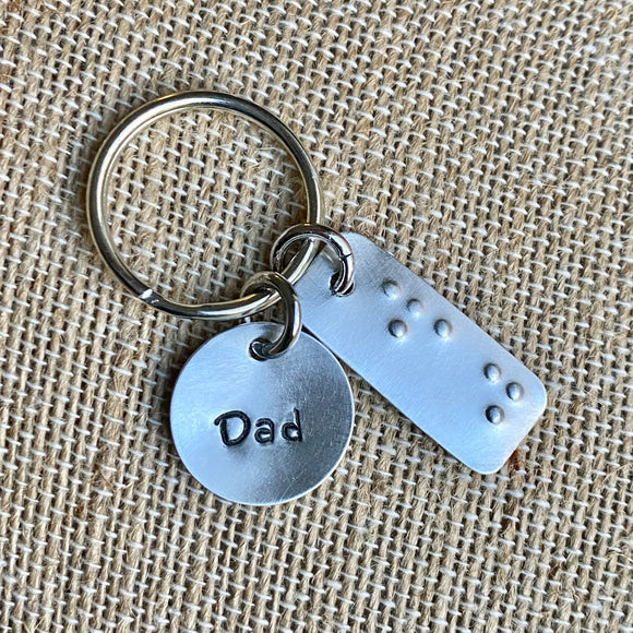 Braille & Print Dad Keychain - Hand Cut Metal Stamped Tags