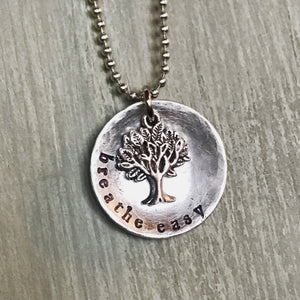Breathe Easy Tree Charm Metal Stamped Custom Made Necklace